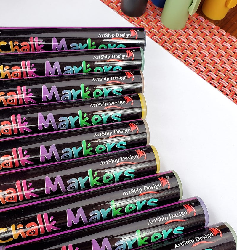ArtShip Design 36 Chalk Markers Double Pack of Both Fine & Reversible Medium Tip Liquid Chalk Pens with Labels & Tip Tweezers Wet Erase Menu Boards, Windows, Mirrors, Non-Porous Chalkboards, Metal - Image 4